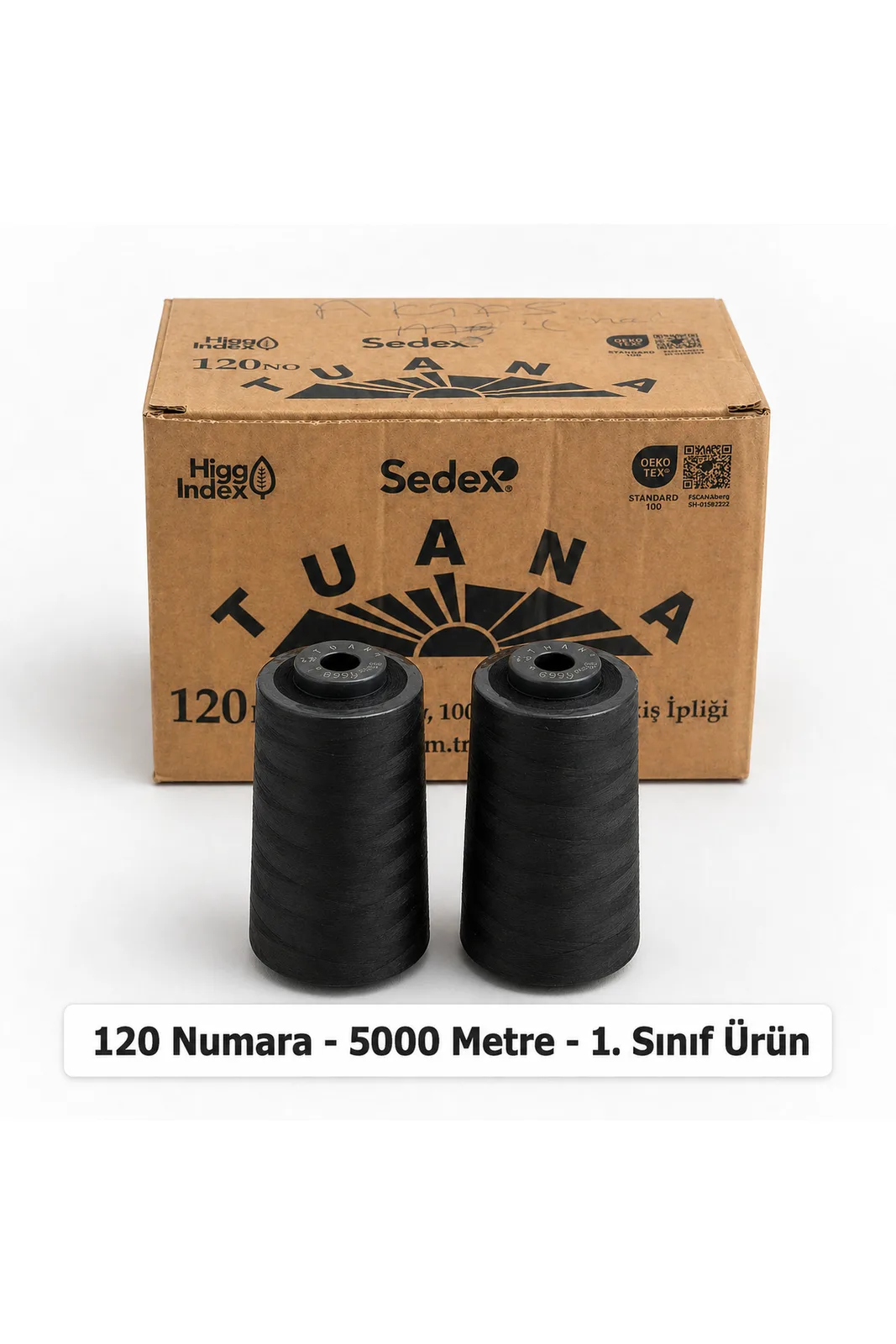 Tuana Polyester Dikiş İpliği 120 Numara 5000 Metre Siyah 2'li Bobin Makine İpi Konfeksiyon Dikiş İpi