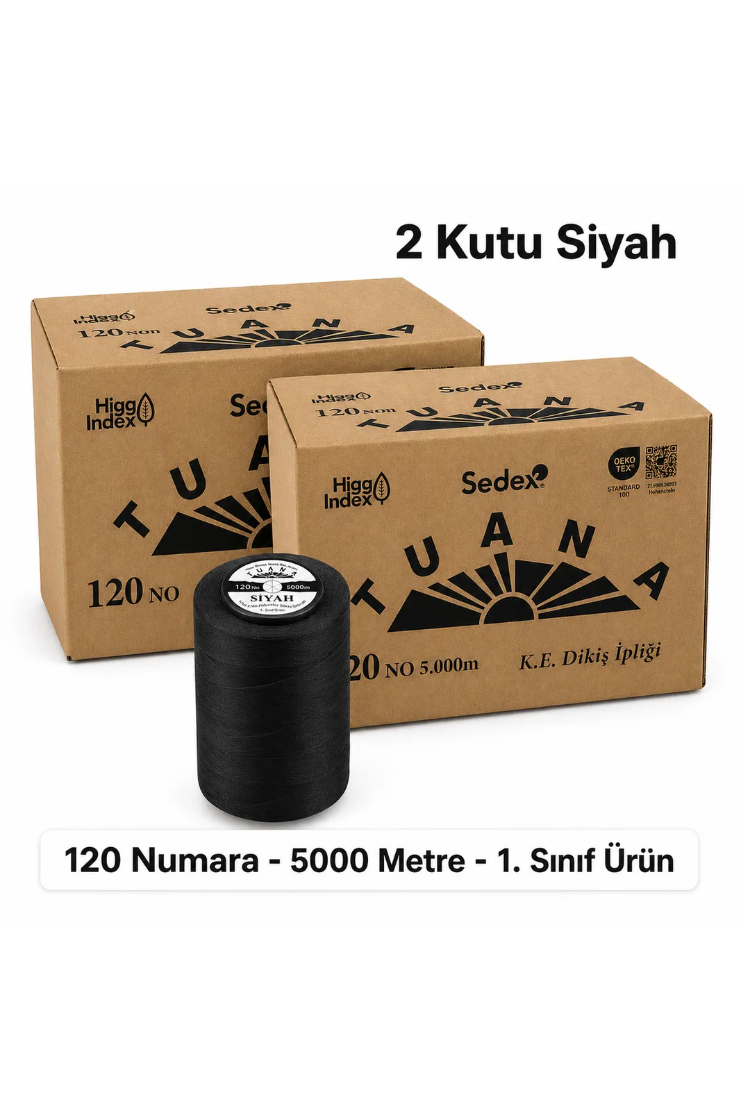 Tuana 120 Numara 5000 Metre Polyester Dikiş İpliği - 2 Kutu Siyah (12 Bobin)