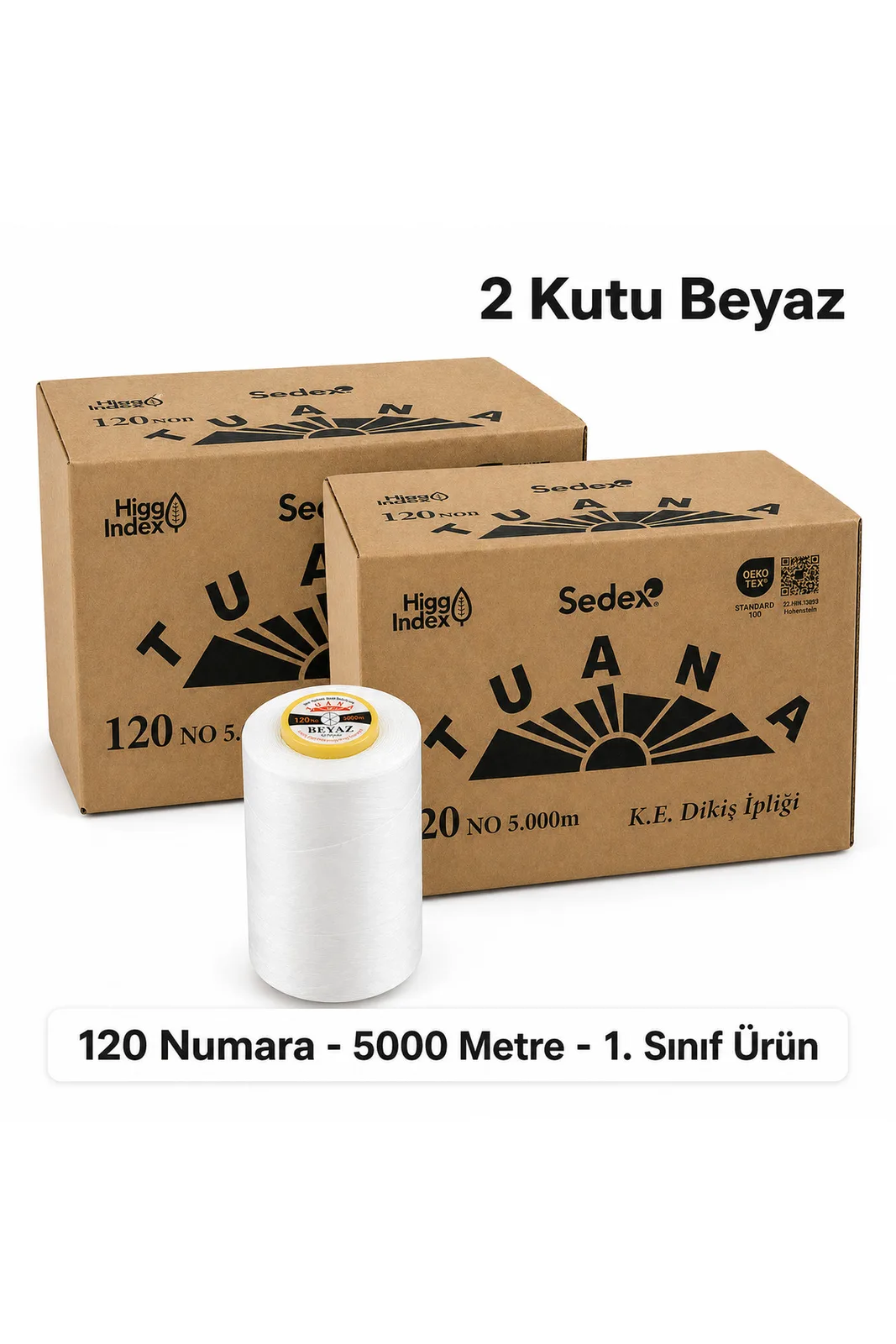 Tuana 120 Numara 5000 Metre Polyester Dikiş İpliği - 2 Kutu Beyaz (12 Bobin)