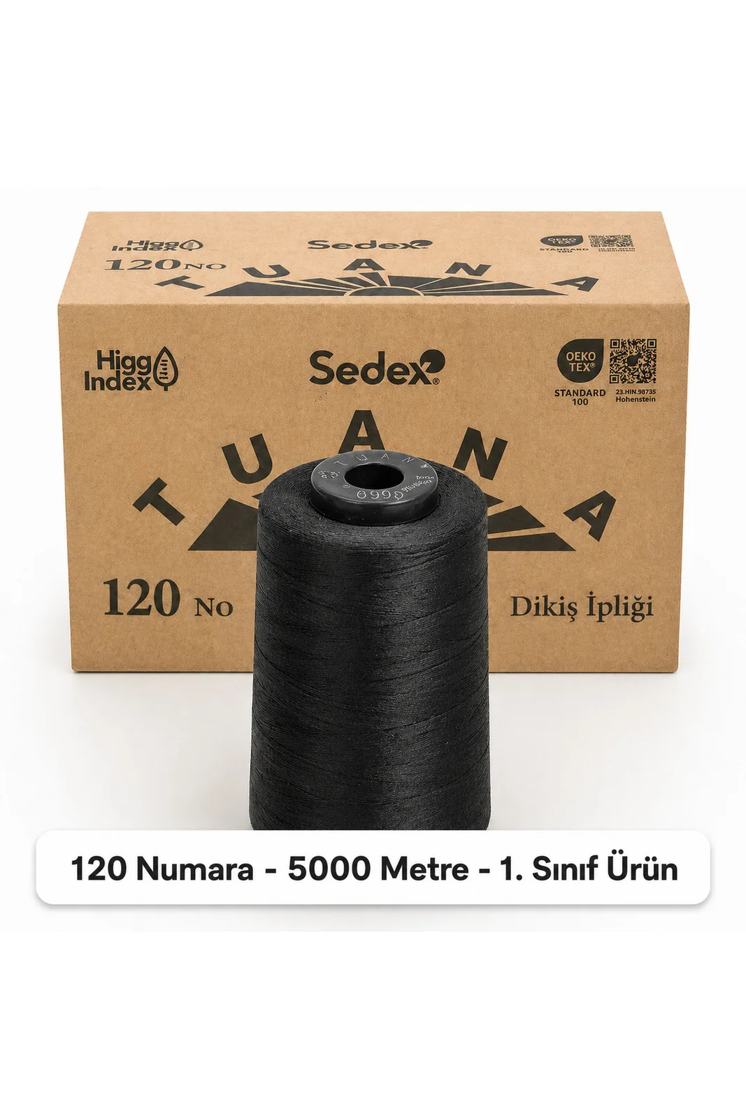 Tuana Polyester Dikiş İpliği 120 Numara 5000 Metre Siyah Tekli Bobin Makine İpi Dikiş İpi